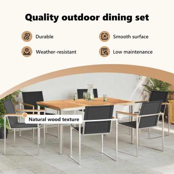 7-teilige Garten-Essgruppe aus Massivholz Teak, Essstuhl für draußen 150x90x75 cm aus Massivholz Teak