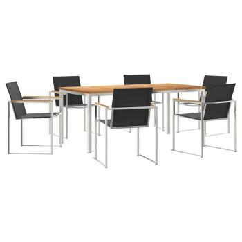 7-teiliges Garten Essset aus massivem Teakholz, Esstisch für draußen 180x90x75 cm aus massivem Teakholz