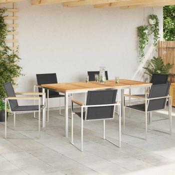 7-teiliges Garten Essset aus massivem Teakholz, Esstisch für draußen 180x90x75 cm aus massivem Teakholz