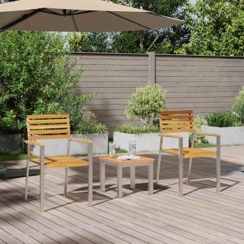 3-teiliges Garten Essset Massivholz Akazie, Stapelbare Gartenstühle 2 Stück Massivholz Akazie und Stahl