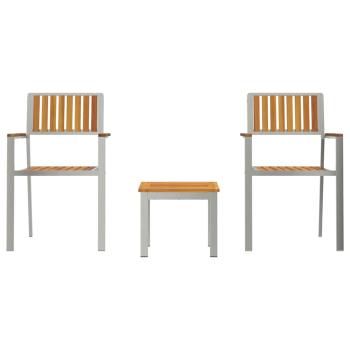 Garten Essgruppe 3 pcs Braun Massives Akazienholz und Edelstahl