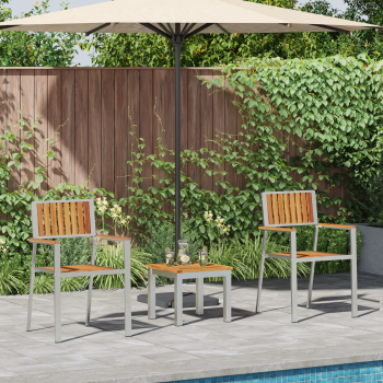 Garten Essgruppe 3 pcs Braun Massives Akazienholz und Edelstahl