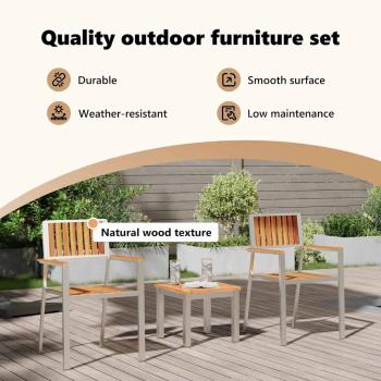 Garten Essgruppe 3 pcs Braun Massives Akazienholz und Edelstahl
