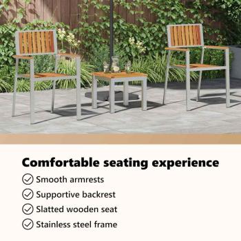 Garten Essgruppe 3 pcs Braun Massives Akazienholz und Edelstahl