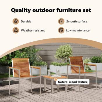 3-teiliges Sonnenliegenset mit Gartenstühlen aus solidem Teakholz