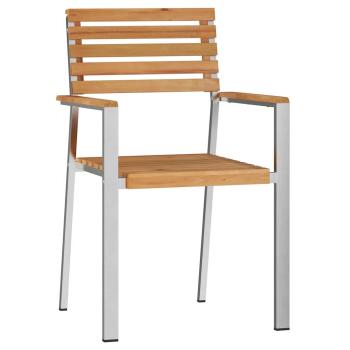 3-teiliges Garten Essgruppe Massivholz Teak, Stapelbare Gartenstühle 2 Stück Massivholz Teak und Stahl