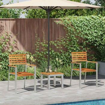 3-teiliges Garten Essgruppe Massivholz Teak, Stapelbare Gartenstühle 2 Stück Massivholz Teak und Stahl
