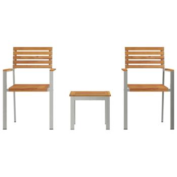 3-teiliges Garten Essgruppe Massivholz Teak, Stapelbare Gartenstühle 2 Stück Massivholz Teak und Stahl