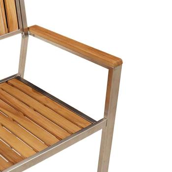 3-teiliges Garten-Esszimmer-Set aus massivem Teakholz, stapelbare Gartenstühle 2 Stück aus massivem Teakholz und Metall