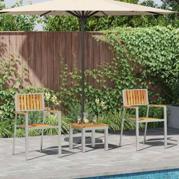 3-teiliges Garten-Esszimmer-Set aus massivem Teakholz, stapelbare Gartenstühle 2 Stück aus massivem Teakholz und Metall