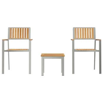 3-teiliges Garten-Esszimmer-Set aus massivem Teakholz, stapelbare Gartenstühle 2 Stück aus massivem Teakholz und Metall