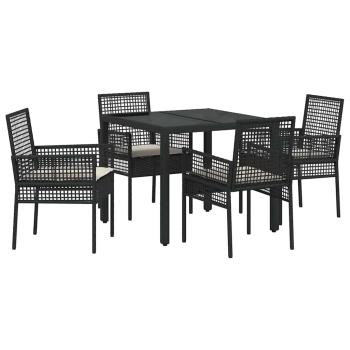5-teiliges Garten-Dining-Set mit Kissen Schwarz Poly Rattan