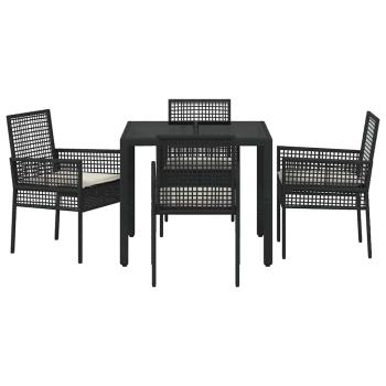 5-teiliges Garten-Dining-Set mit Kissen Schwarz Poly Rattan