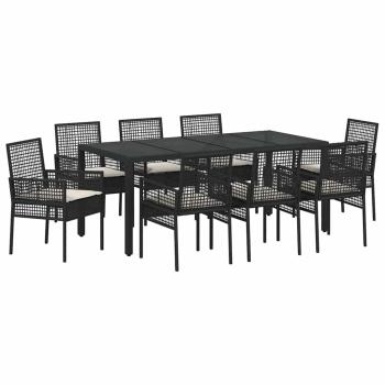 9-teiliges Gartendining-Set Schwarz Poly Rattan