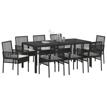 9-teiliges Gartendining-Set Schwarz Poly Rattan