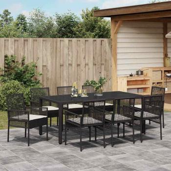 9-teiliges Gartendining-Set Schwarz Poly Rattan