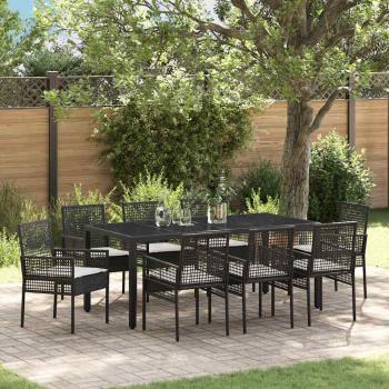 9-teiliges Gartendining-Set Schwarz Poly Rattan