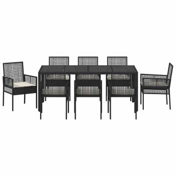 9-teiliges Gartendining-Set Schwarz Poly Rattan