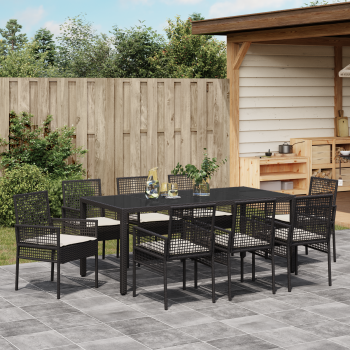 9-teiliges Gartendining-Set Schwarz Poly Rattan