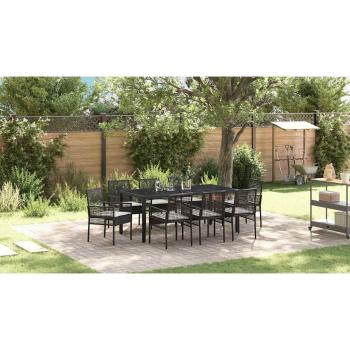 9-teiliges Gartendining-Set Schwarz Poly Rattan