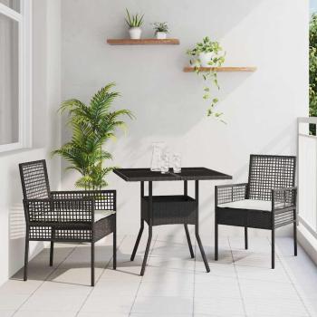ARDEBO.de - 3-teiliges Garten-Esszimmer-Set Schwarz Poly Rattan