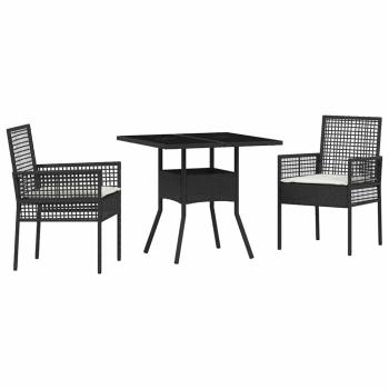 3-teiliges Garten-Esszimmer-Set Schwarz Poly Rattan