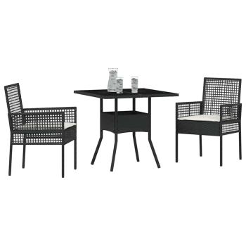 3-teiliges Garten-Esszimmer-Set Schwarz Poly Rattan
