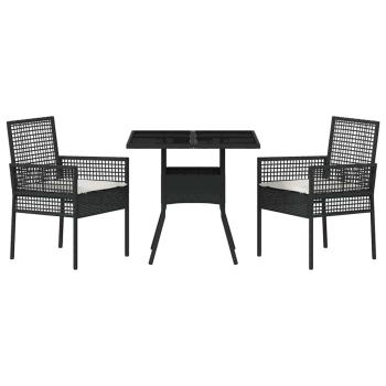 3-teiliges Garten-Esszimmer-Set Schwarz Poly Rattan