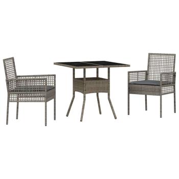 3-teiliges Garten-Esszimmer-Set Grau Poly Rattan