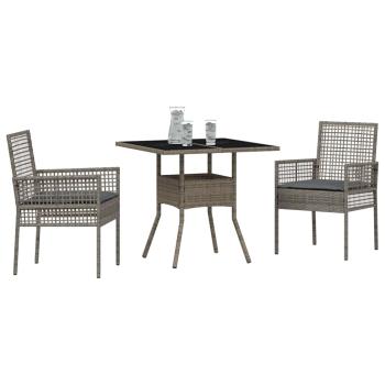 3-teiliges Garten-Esszimmer-Set Grau Poly Rattan