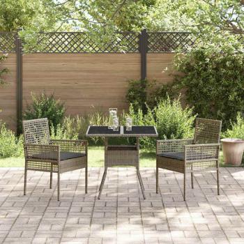 3-teiliges Garten-Esszimmer-Set Grau Poly Rattan