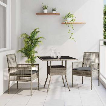 3-teiliges Garten-Esszimmer-Set Grau Poly Rattan