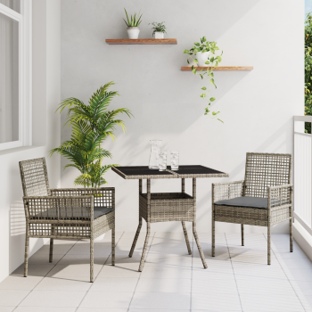 3-teiliges Garten-Esszimmer-Set Grau Poly Rattan