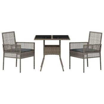 3-teiliges Garten-Esszimmer-Set Grau Poly Rattan
