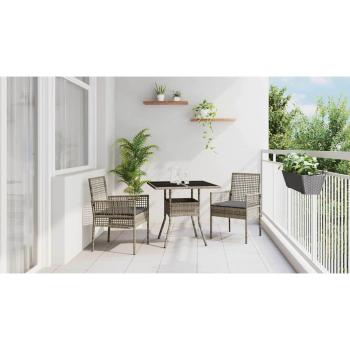 3-teiliges Garten-Esszimmer-Set Grau Poly Rattan