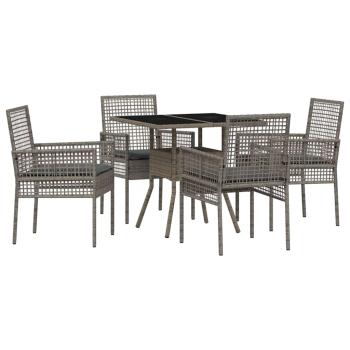 5-teiliges Garten-Esszimmer Set Grau Poly Rattan