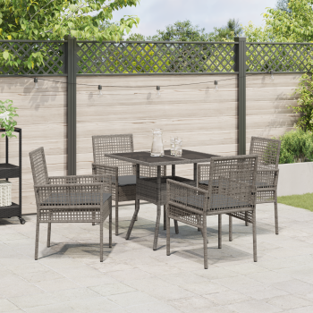 5-teiliges Garten-Esszimmer Set Grau Poly Rattan