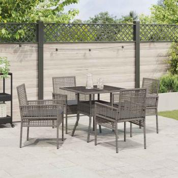 5-teiliges Garten-Esszimmer Set Grau Poly Rattan