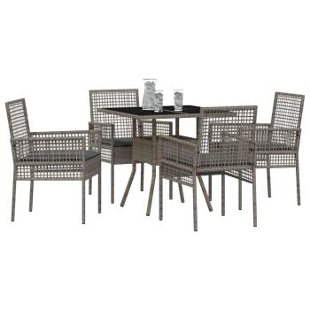 5-teiliges Garten-Esszimmer Set Grau Poly Rattan