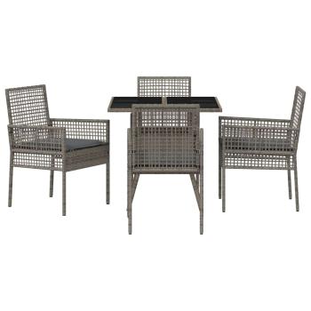 5-teiliges Garten-Esszimmer Set Grau Poly Rattan
