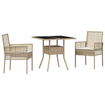 3-teiliges Garten-Essset Beige Poly Rattan
