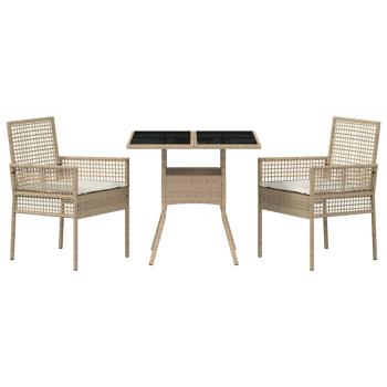 3-teiliges Garten-Essset Beige Poly Rattan