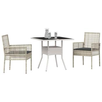 3-teiliges Garten-Esszimmer-Set Hellgrau Poly Rattan
