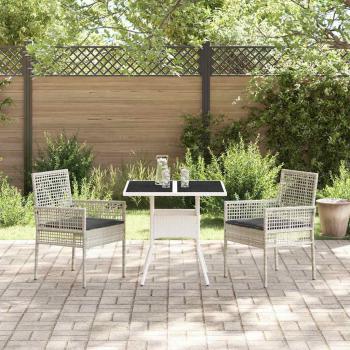 3-teiliges Garten-Esszimmer-Set Hellgrau Poly Rattan