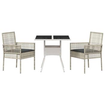 3-teiliges Garten-Esszimmer-Set Hellgrau Poly Rattan
