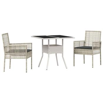 3-teiliges Garten-Esszimmer-Set Hellgrau Poly Rattan