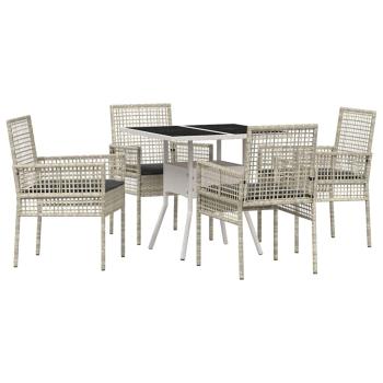 5-teiliges Garten-Esstischset Hellgrau Poly Rattan