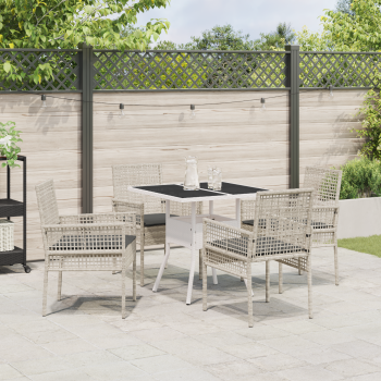 5-teiliges Garten-Esstischset Hellgrau Poly Rattan