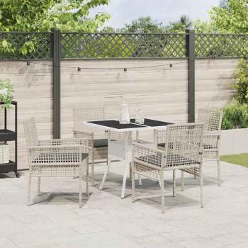 5-teiliges Garten-Esstischset Hellgrau Poly Rattan