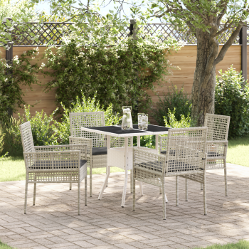 5-teiliges Garten-Esstischset Hellgrau Poly Rattan